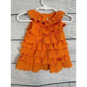 Mayoral Orange Baby Girl Ruffle Sundress With Floral Eyelet Hem Size 0/3 Month